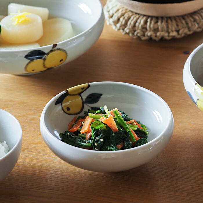 徳永遊心窯　色絵　みかん　4.5寸鉢