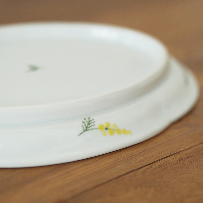 徳永遊心窯　色絵ミモザ　鍔型皿　小