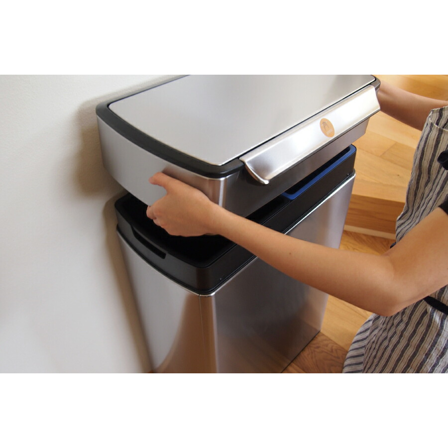 【同梱不可】simplehuman　シンプルヒューマン　タッチバーダストボックス　リサイクル　ステンレス　48L　ツヤ消し　レクタンギュラー　/　simplehuman　※