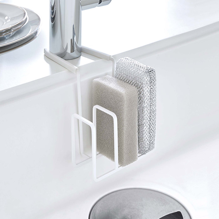 【取扱終了0312】山崎実業　プレート　蛇口にかけるスポンジホルダー　3連　ホワイト　/　Plate　※