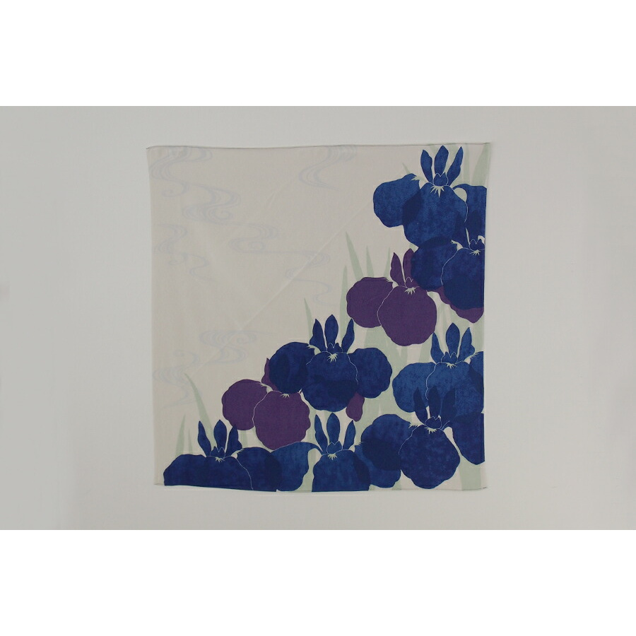 むす美　風呂敷　光悦ちりめん　友禅　かきつばた　ウスグレー